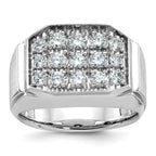 14k White Gold Mens Polished and Satin 1.5 Carat AA Quality Diamond Cluster Ring