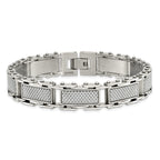 Stainless Steel Polished with Grey Carbon Fiber Inlay Link Bracelet for Men