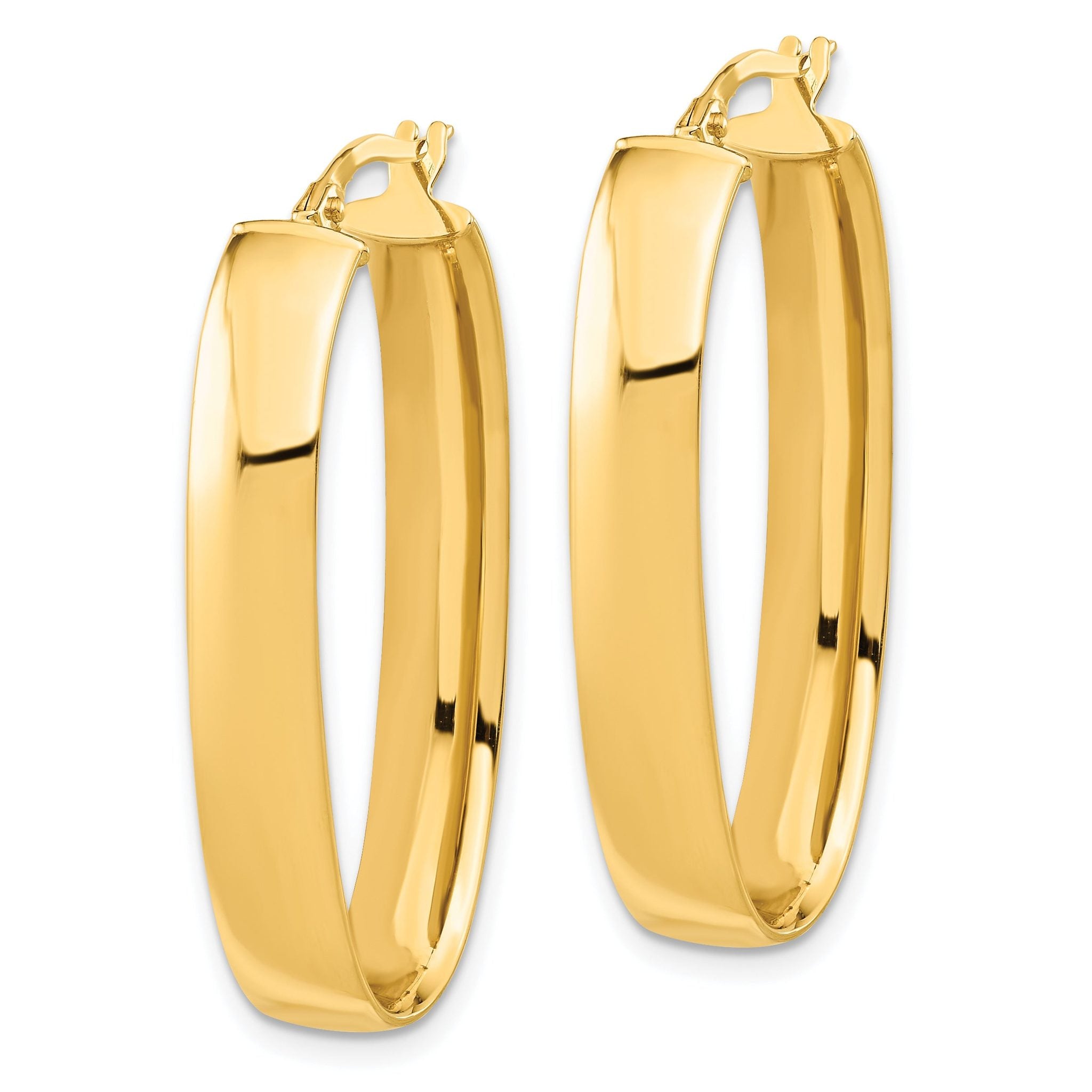 14K Gold Polished Oval Hoop Earrings with Hollow Design 35mm Secondary image