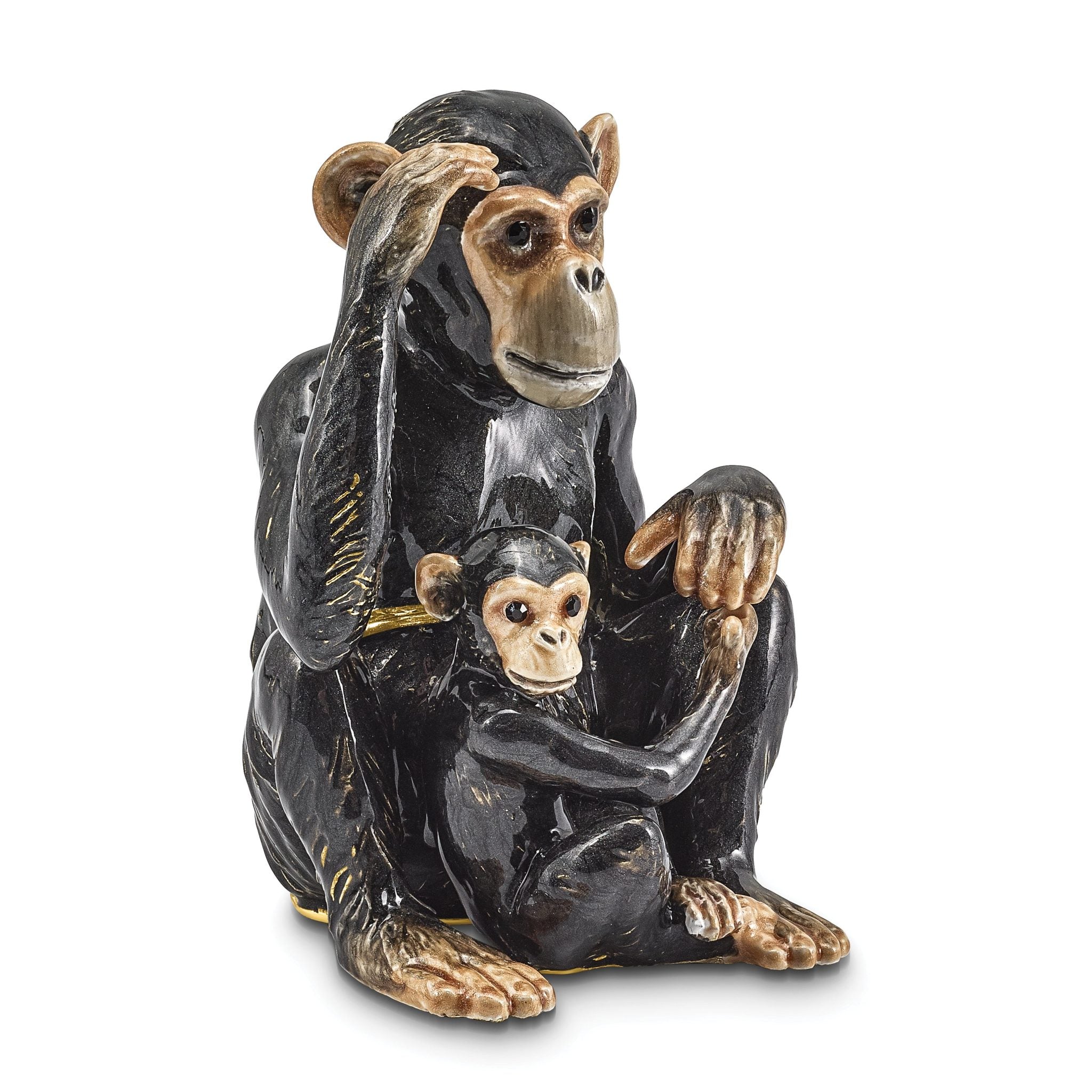 Luxury Giftware Pewter Bejeweled Crystals Gold-tone Enameled CHIA and CHI CHI Chimpanzee and Baby Trinket Box with Matching 18 Inch Necklace Main image