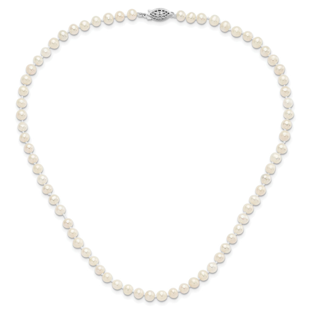Sterling Silver Rhodium-plated 5-6mm White Near-Round Freshwater Cultured Pearl 16 inch Necklace