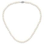 Sterling Silver Rhodium-plated 5-6mm White Near-Round Freshwater Cultured Pearl 16 inch Necklace