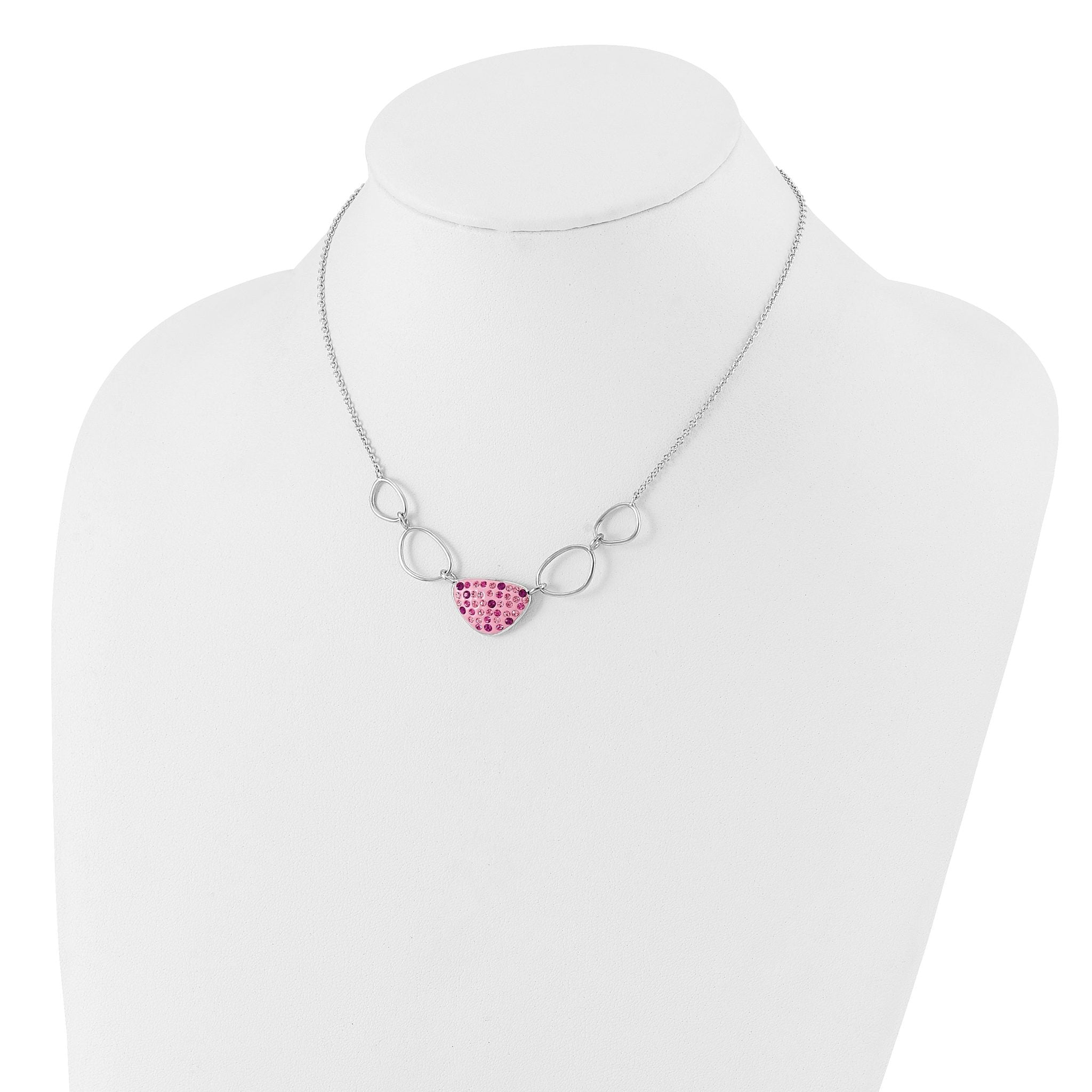 Sterling Silver Polished Pink Preciosa Crystal Triangle Necklace Secondary image