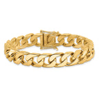 14K 8 inch 12mm Hand Polished Flat Beveled Curb Link with Box Catch Clasp Bracelet