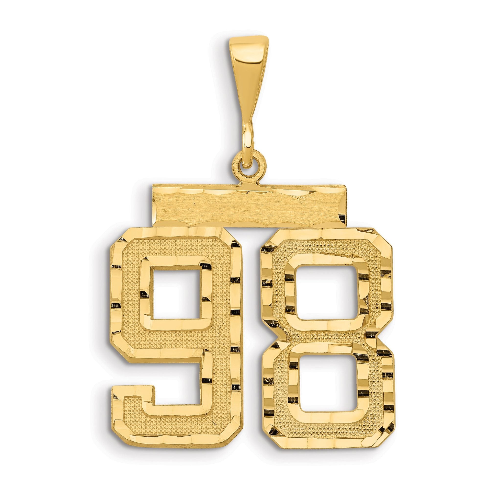 14K Gold Large Diamond-Cut Number 98 Charm with Brushed Finish