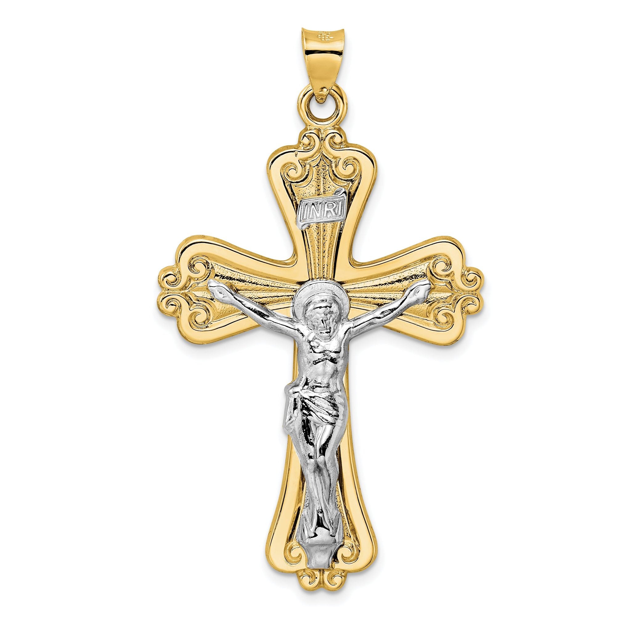 14k Two-tone Polished Solid Fancy INRI Crucifix Pendant Main image