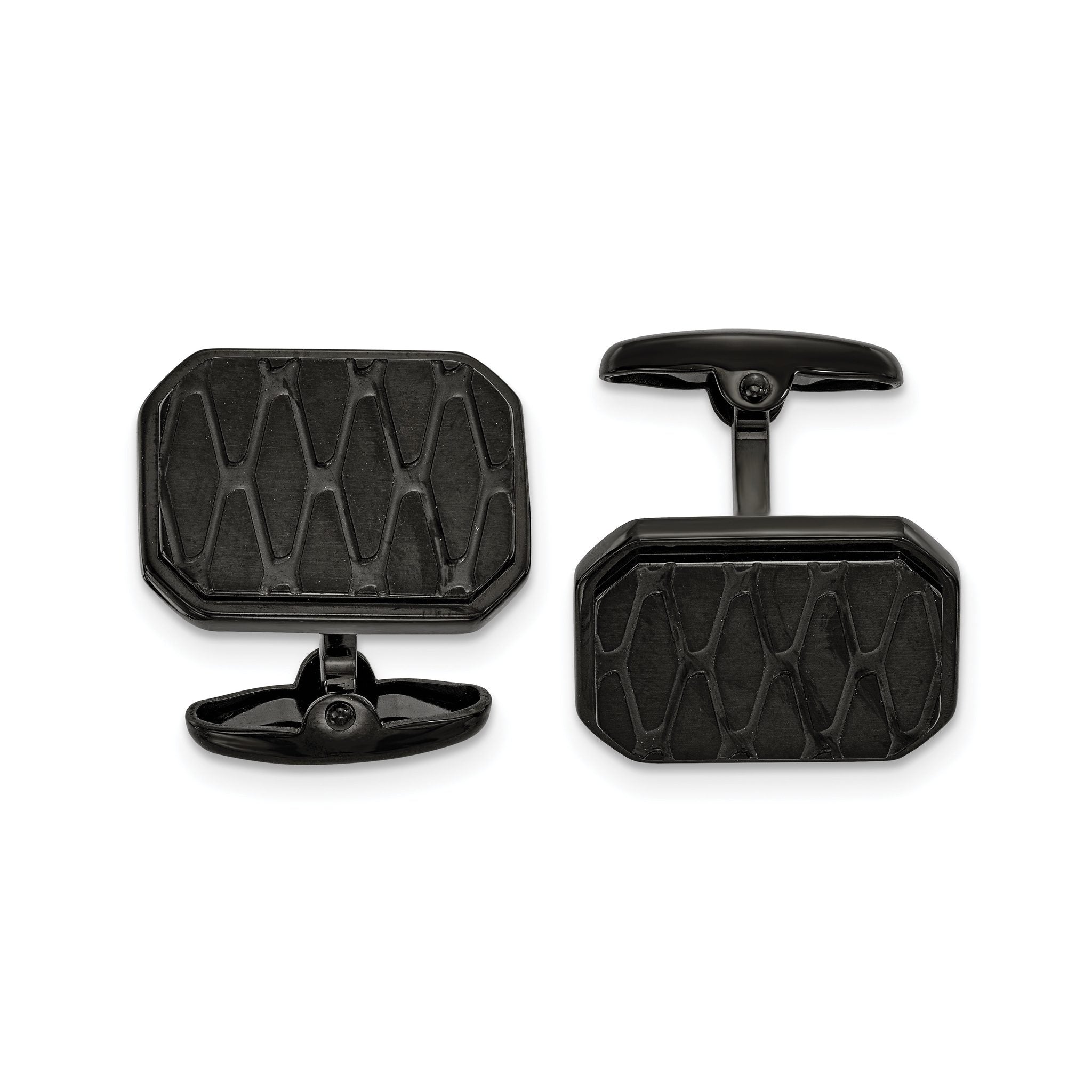 Stainless Steel Brushed & Polished Black Cuff Links