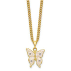 Luxury Giftware by Jere Pewter Bejeweled Crystals Gold-tone Enameled BLUSH Pink Butterfly on Heart Trinket Box with Matching 18 Inch Necklace