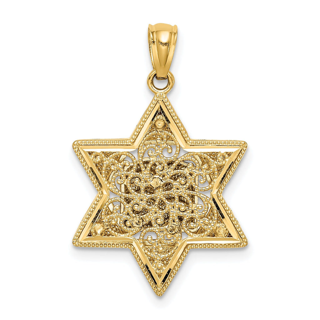14K Two-Tone Gold Star of David Pendant with Textured Back Solid and Elegant