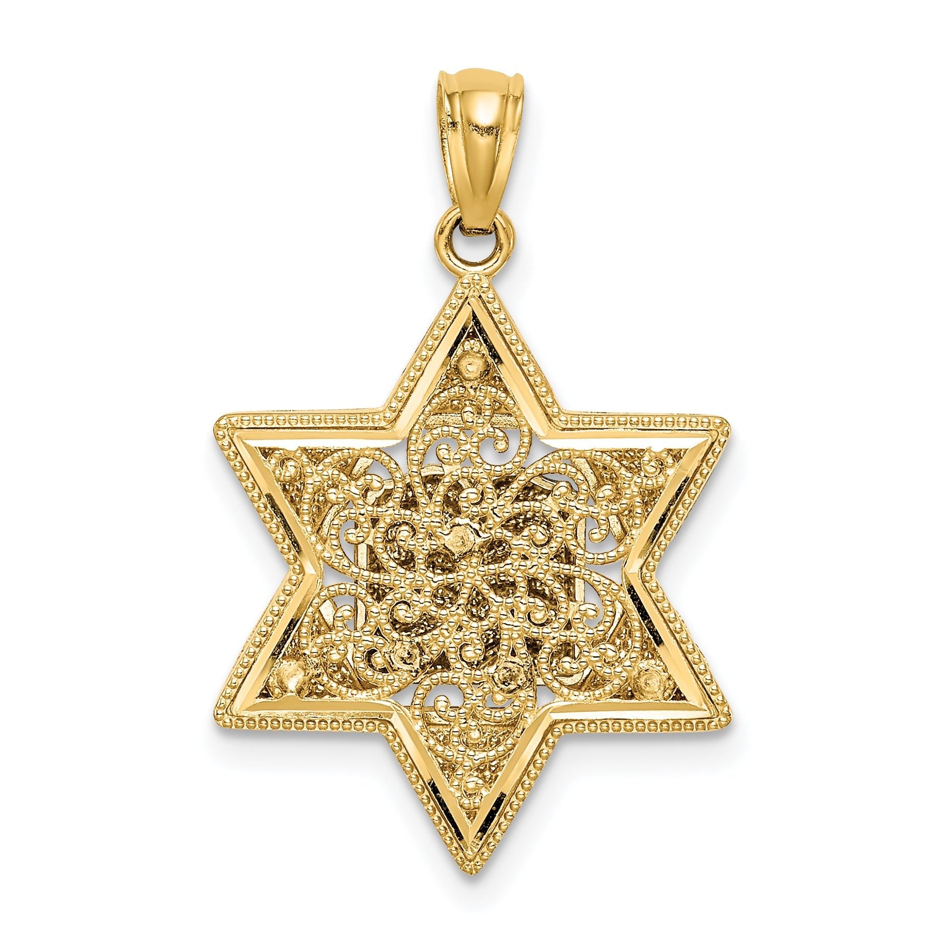14K Two-Tone Gold Star of David Pendant with Textured Back Solid and Elegant