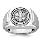 14k White Gold Mens Polished and Satin Round Cluster Halo Ring Mounting, Mounting Only