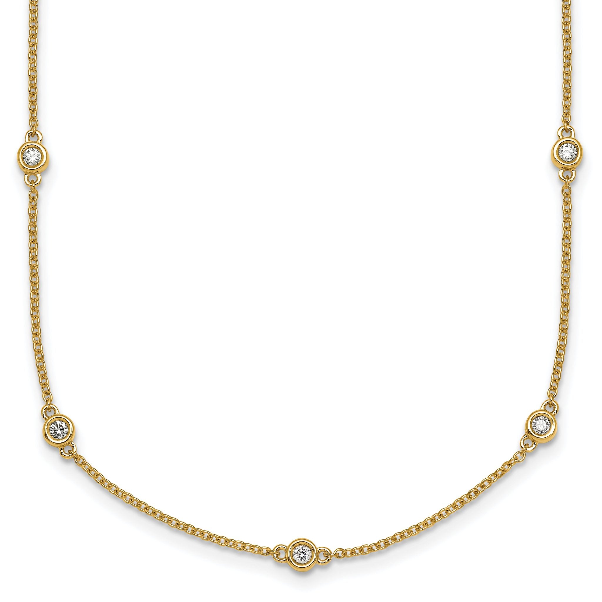 14k Complete 1/3 carat Bezel-set Diamond and Cable Chain 13-Station 16 inch Necklace