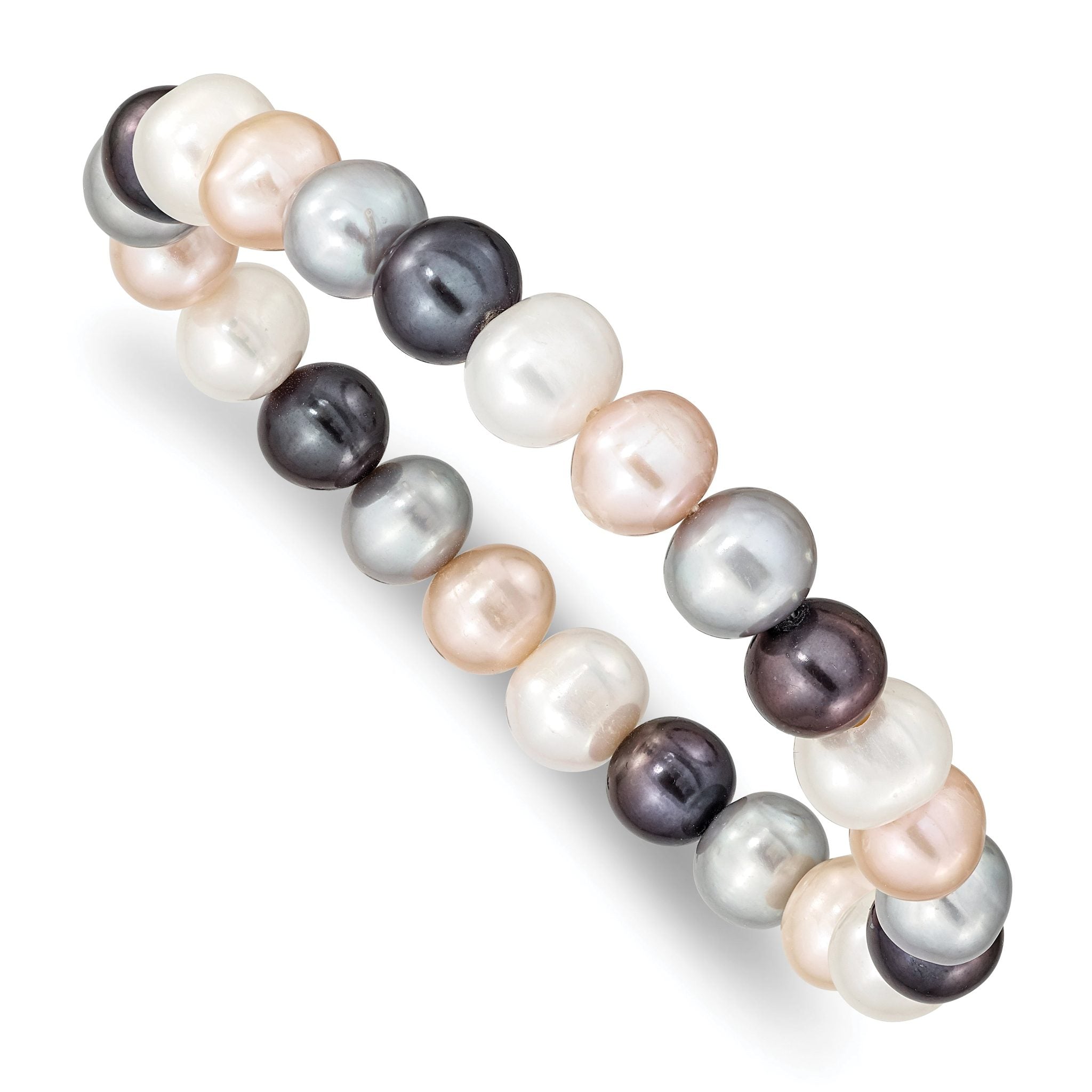 8-9mm White, Platinum, Peach and Black Near-Round Freshwater Cultured Pearl Stretch Bracelet Main image