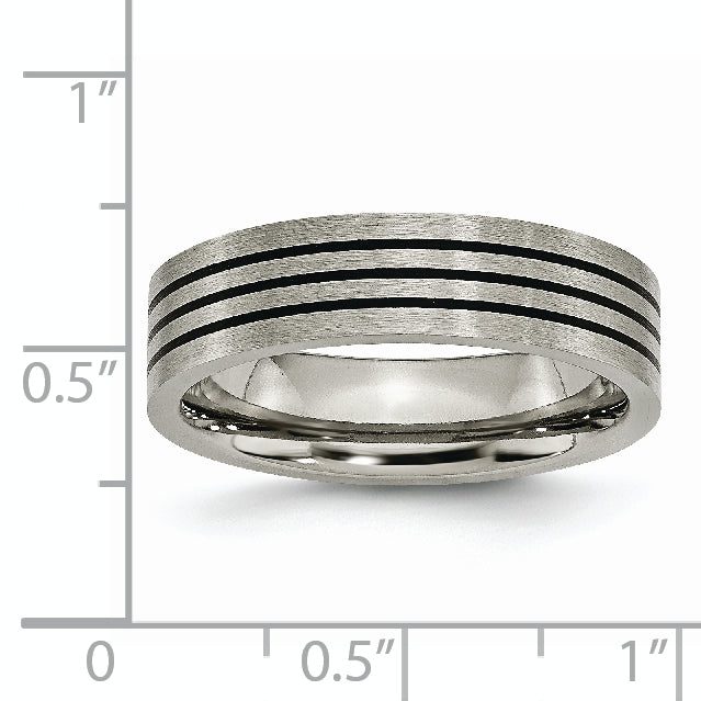 Black Enamel Striped Wedding Band in Titanium, 6mm