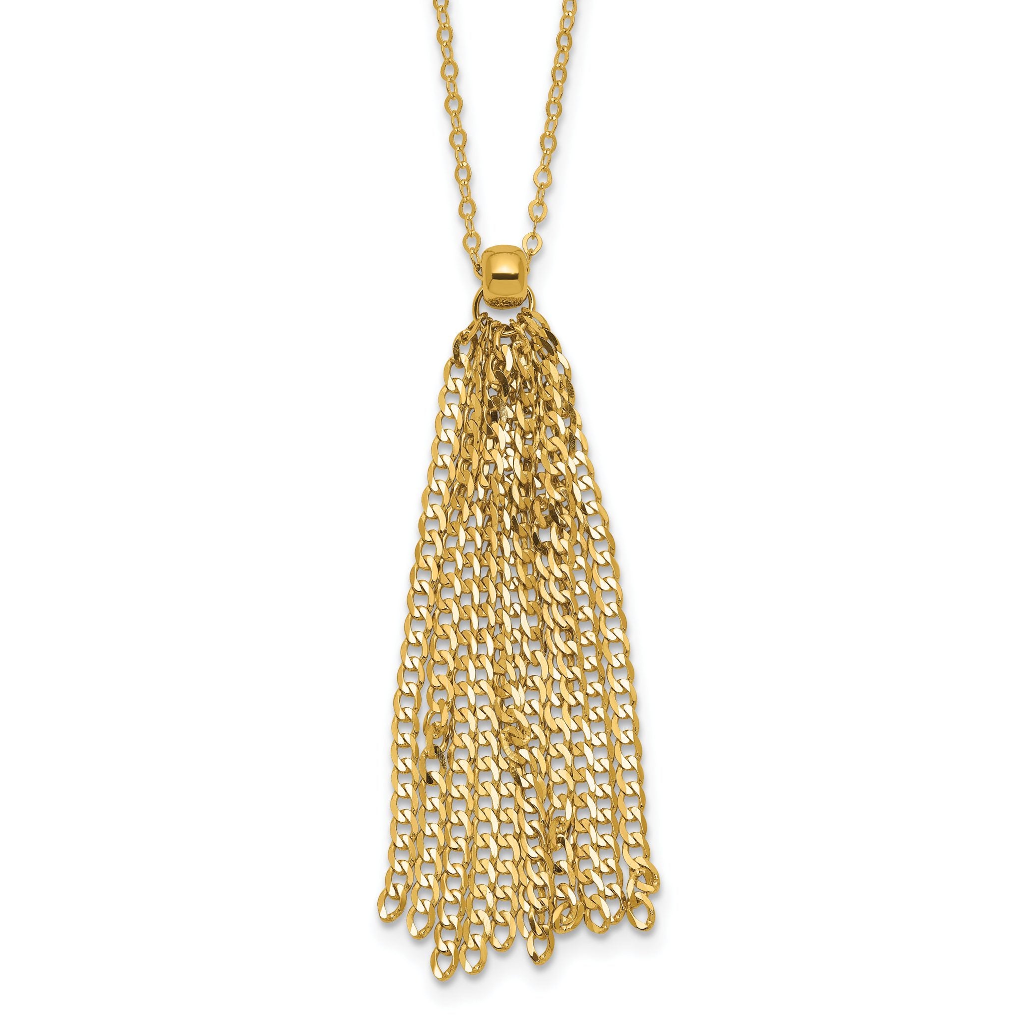 14K Polished Fancy Curb Link Tassel w/ 2in Ext. Necklace Main image