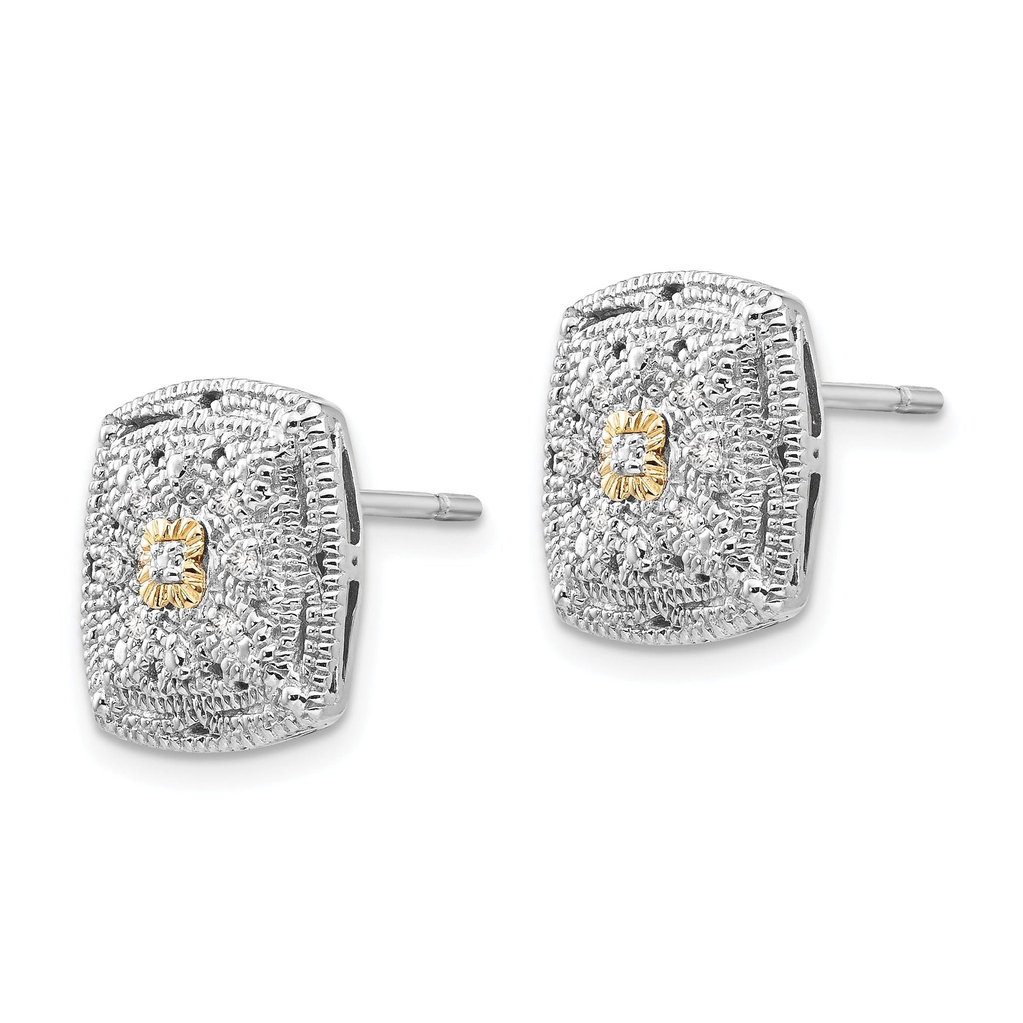 Sterling Silver 14K Gold Diamond Accented Cluster Earrings Elegant Finish Secondary image