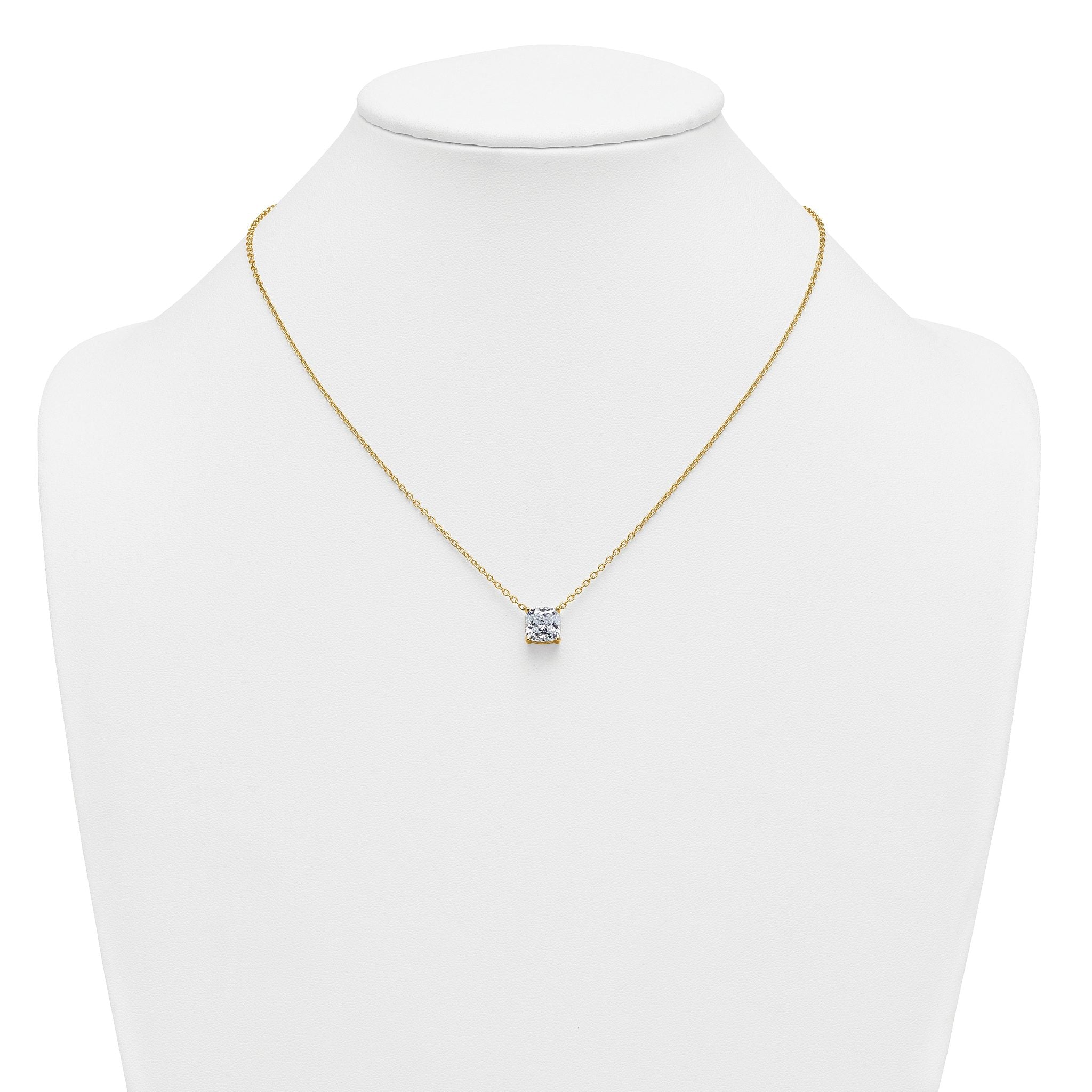 14k 3 carat Certified Lab Grown Diamond VS+ F+ Cushion Complete 18 inch Four Prong Pendant Necklace