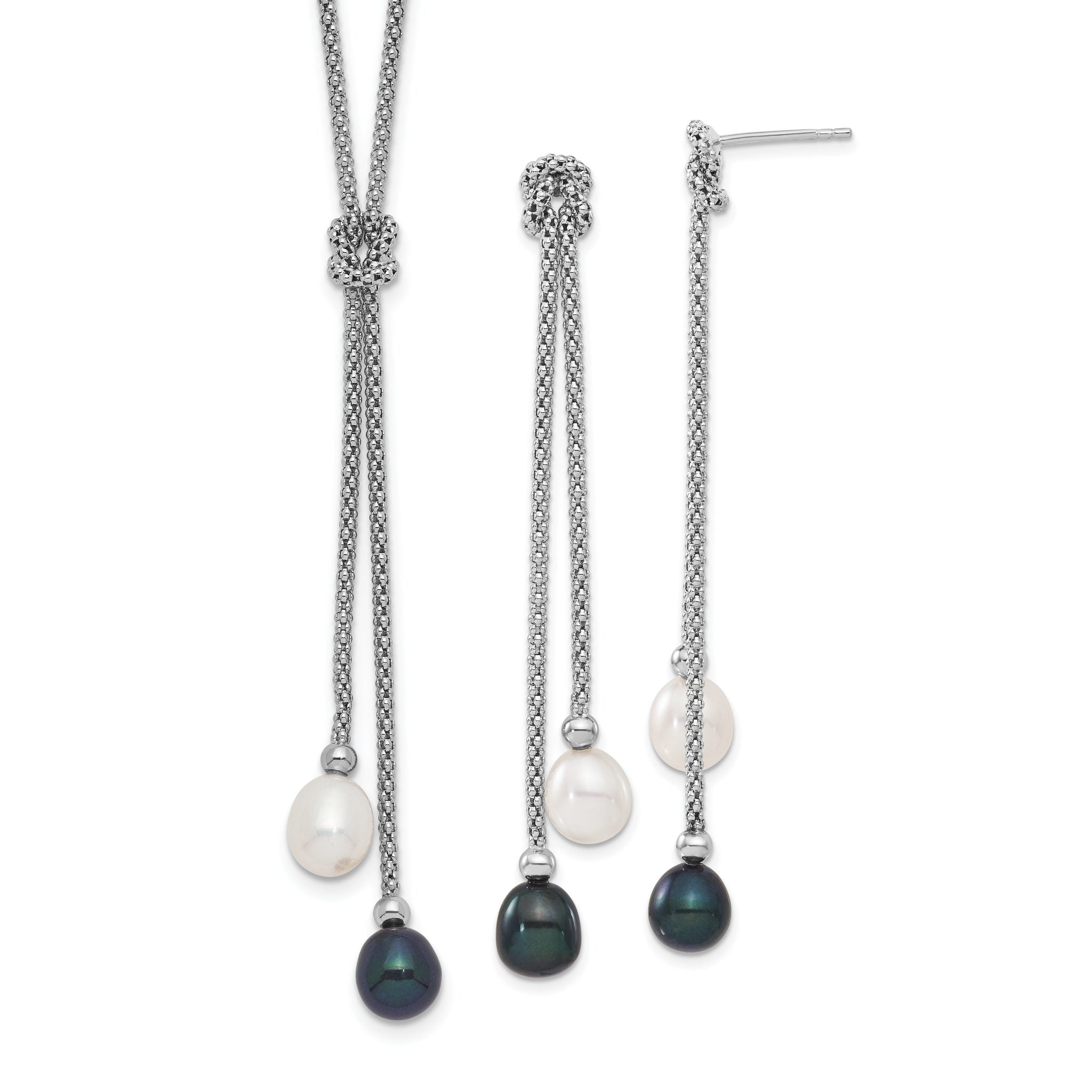 Sterling Silver Rhodium-plated FWC Pearl Knot 18 in. Neck/Earring Set Main image