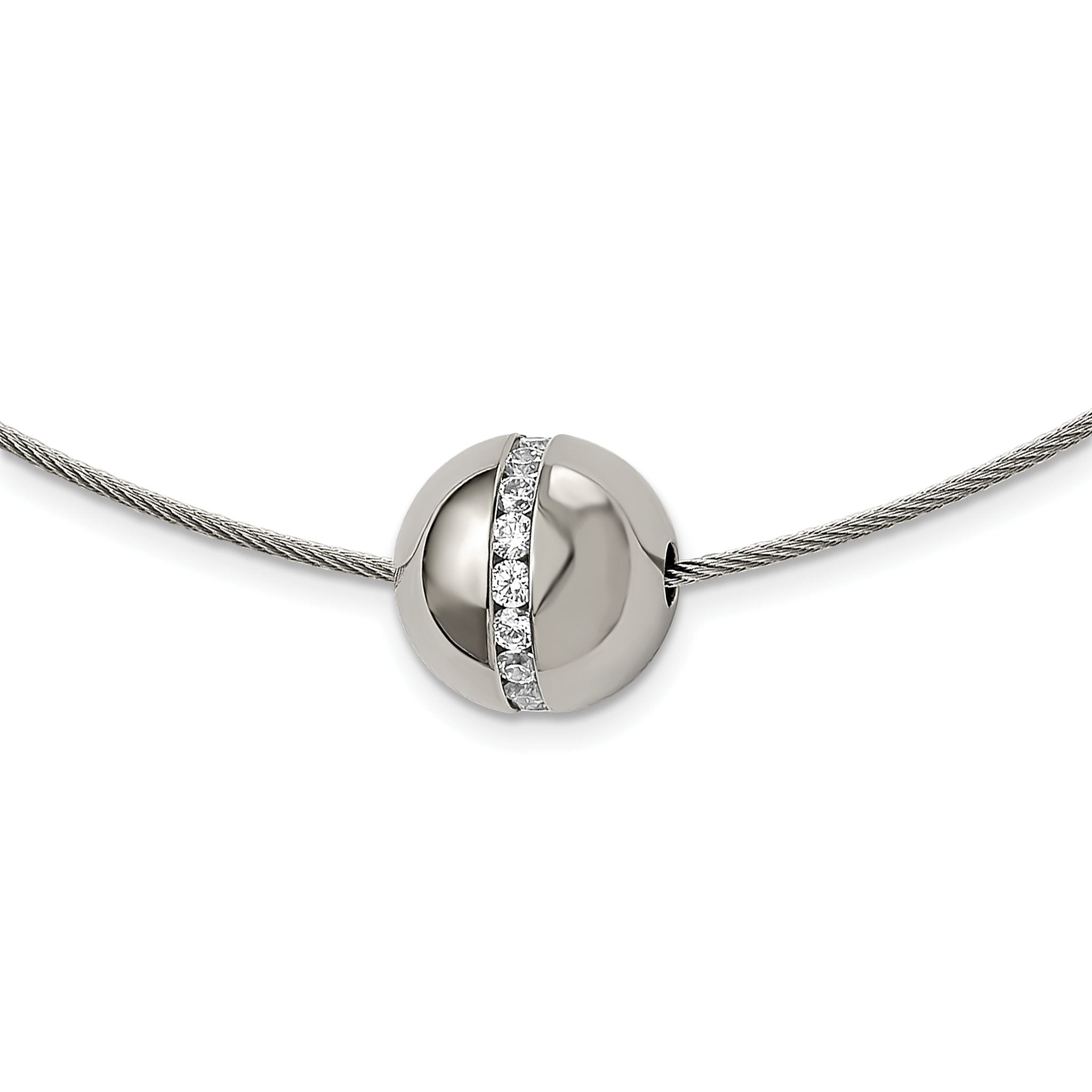 Chisel Titanium CZ Pendant with Polished Stainless Steel 17 inch Wire Necklace Main image