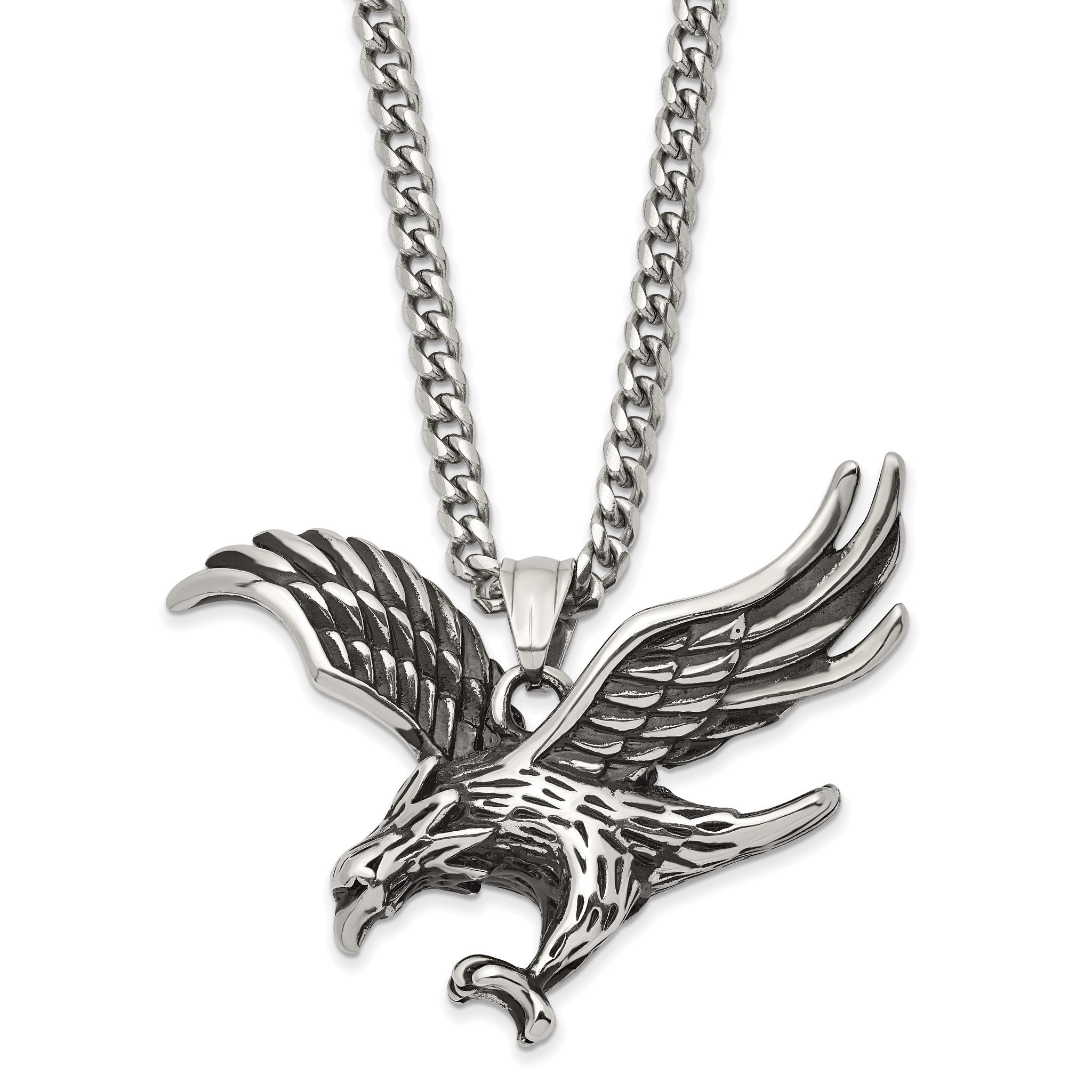 Chisel Stainless Steel Antiqued and Polished Eagle Pendant on a 24 inch Curb Chain Necklace Main image