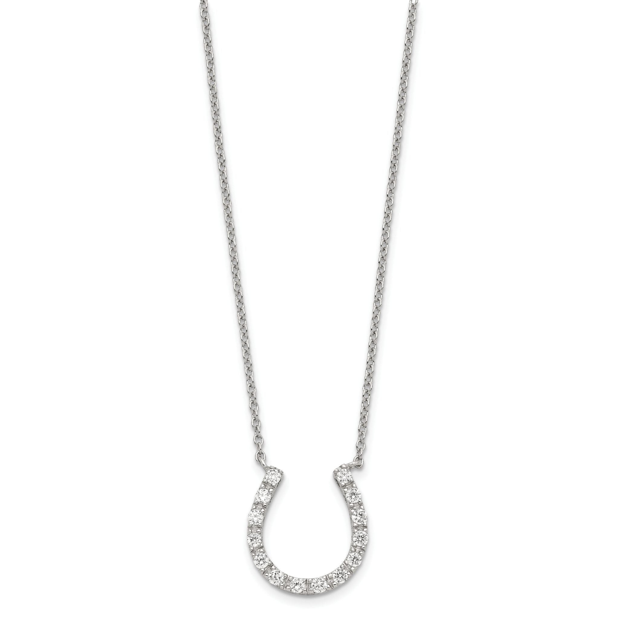 Sterling Silver Rhodium-plated CZ Horseshoe Necklace Secondary image