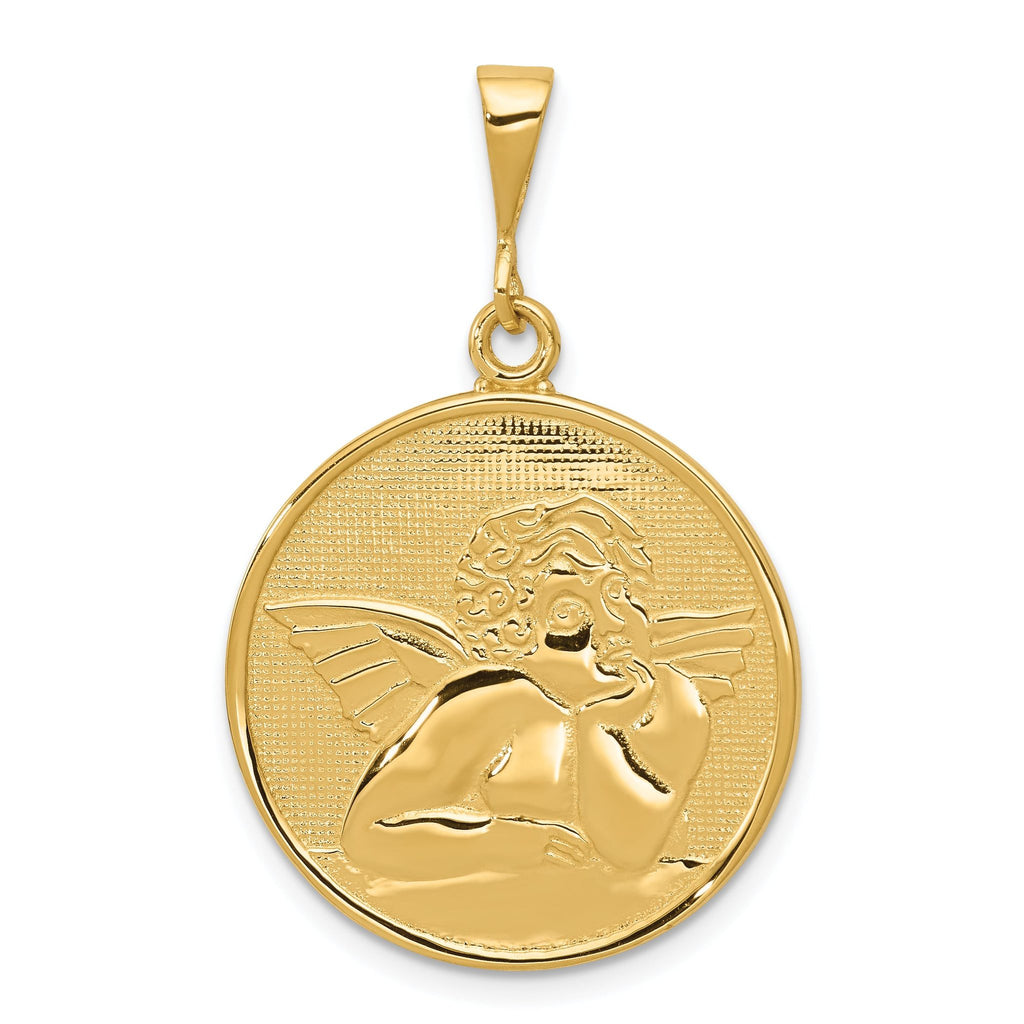 14K Gold Polished Satin Angel Pendant, Elegant Themed Jewelry