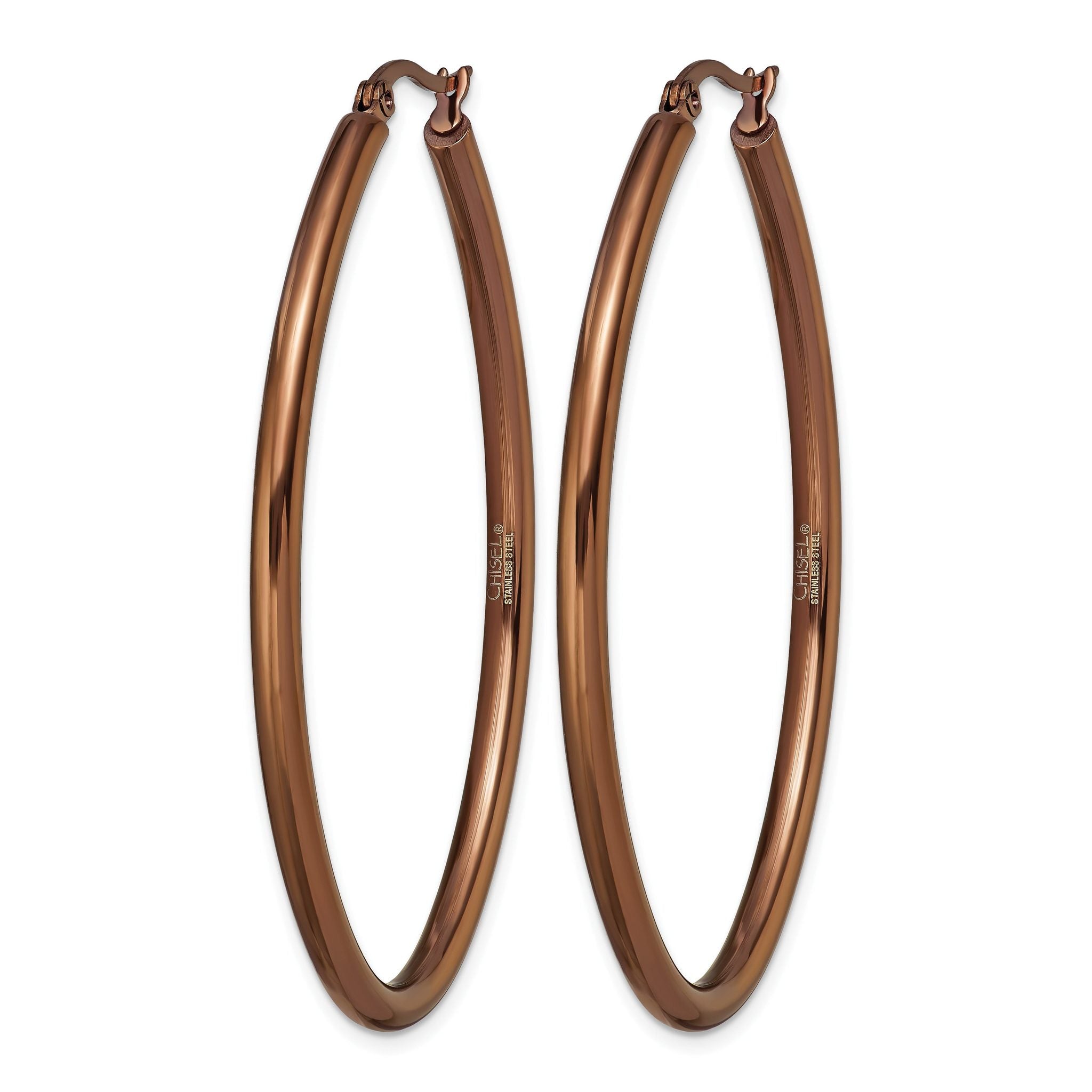 Stainless Steel Brown Polished Oval Hoop Earrings for Women Secondary image