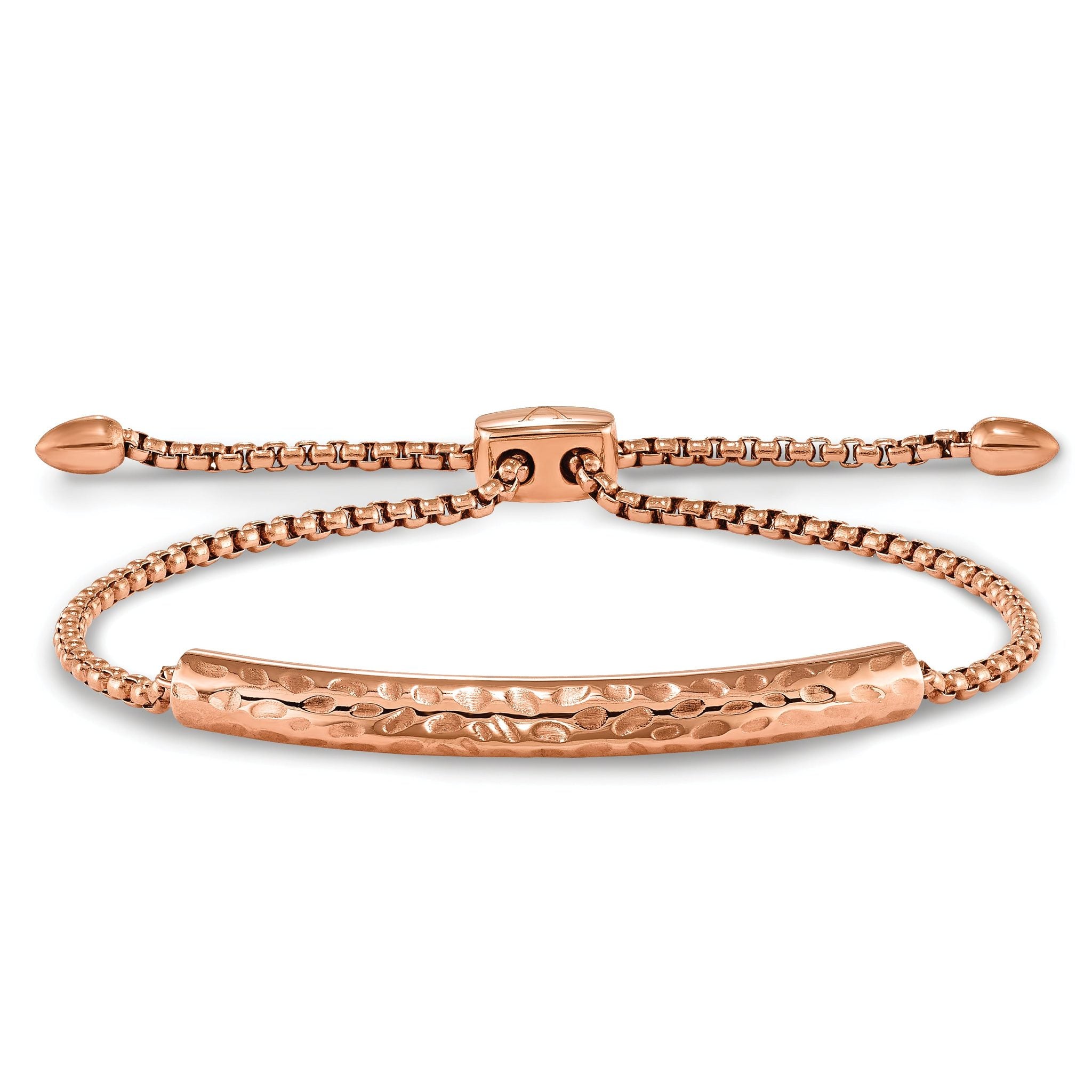 Stainless Steel Polished and Hammered Rose IP-plated Adjustable Bar Bracelet for Women Secondary image