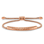 Stainless Steel Polished and Hammered Rose IP-plated Adjustable Bar Bracelet for Women