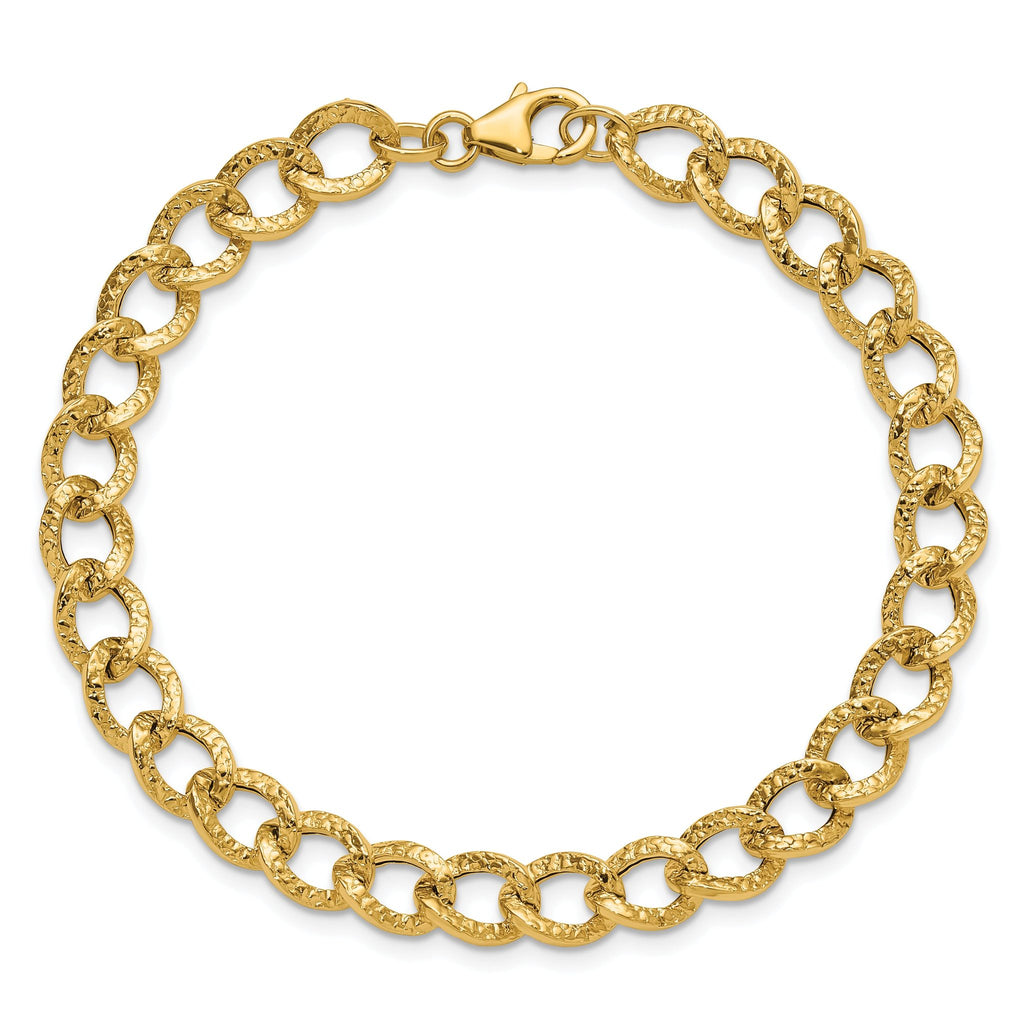 14K Polished and Textured Fancy Link Bracelet