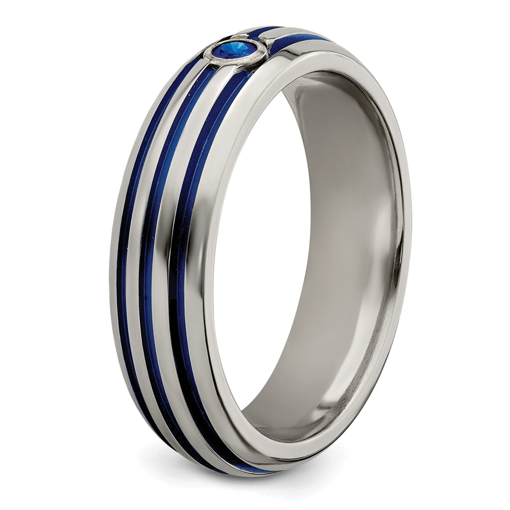 Sophia Jewelers Titanium Sapphire Grooved Wedding Band with Blue Anodized Accents