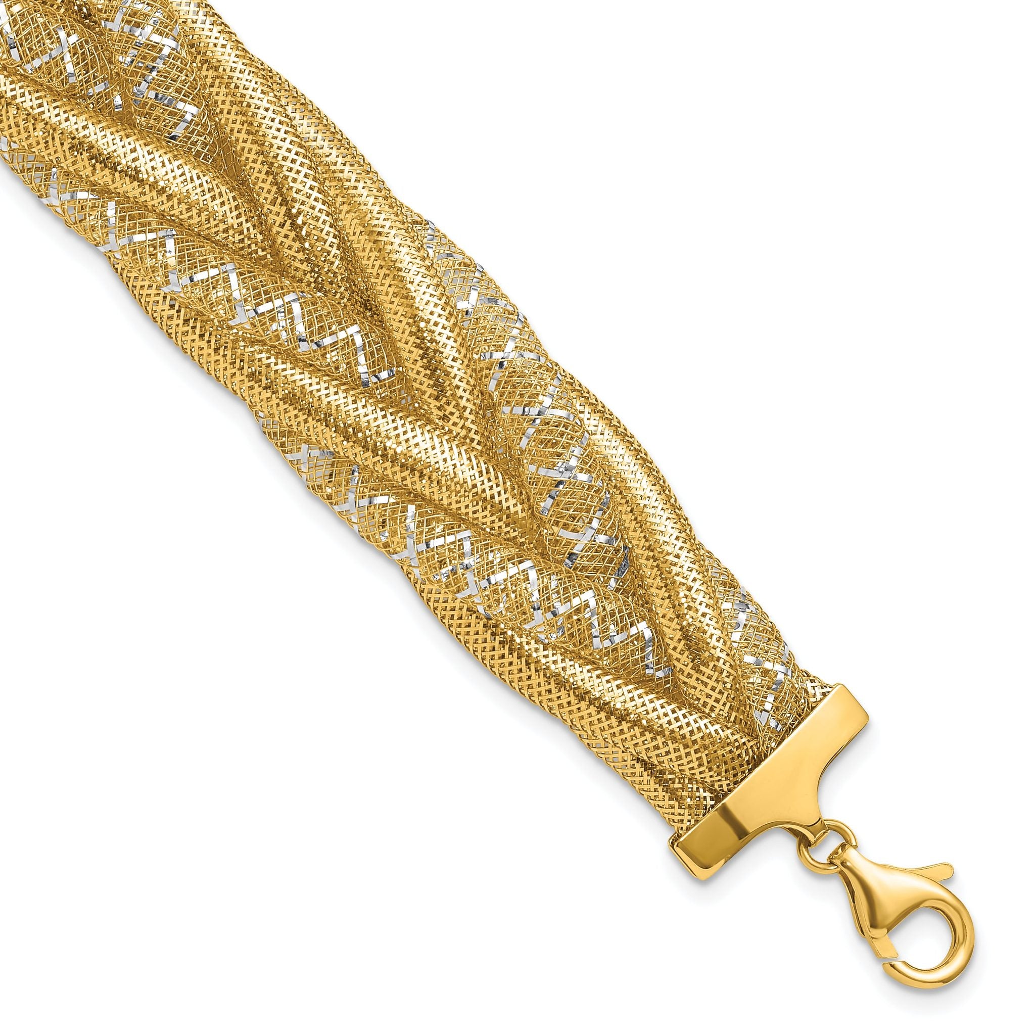 14K and Rhodium-Plated Braided Mesh Stretch Bracelet Main image