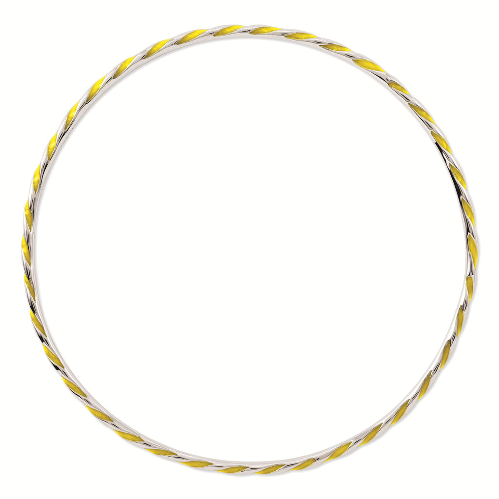 Sterling Silver 925 Stackable Yellow Enamel Bangle with Polished Finish
