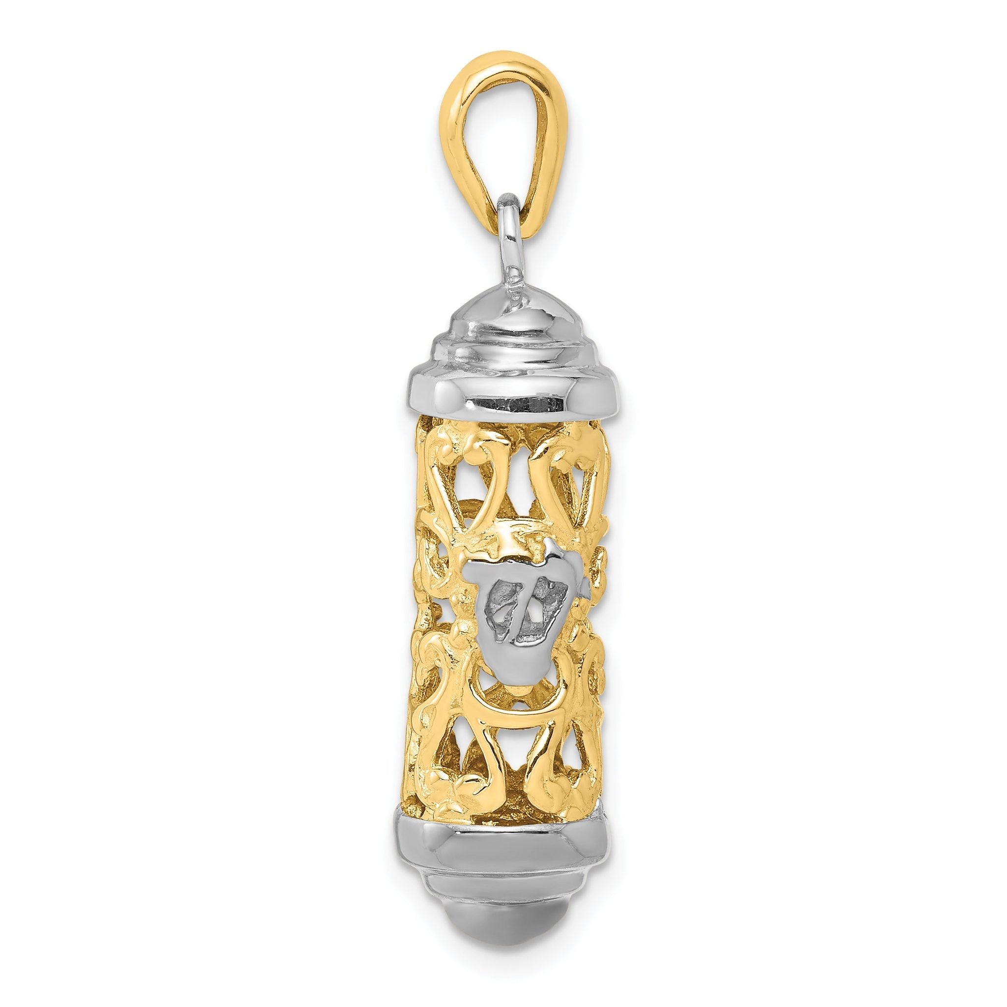 14K Two-Tone Gold 3D Mezuzah Pendant with Polished Finish Secondary image