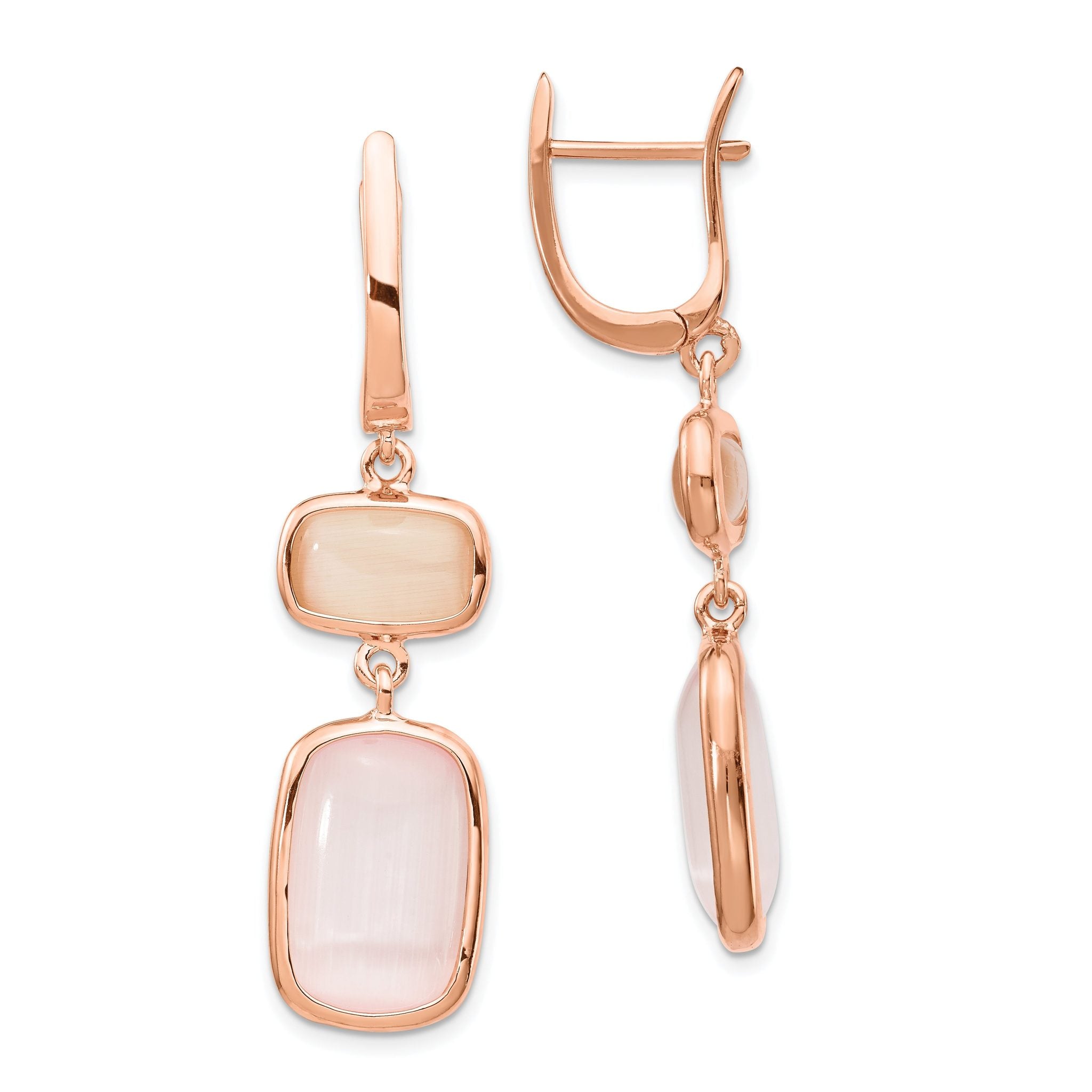 Sterling Silver Rose-tone Created Pink Cats Eye Dangle Earrings Main image
