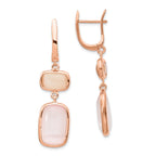 Sterling Silver Rose-tone Created Pink Cats Eye Dangle Earrings