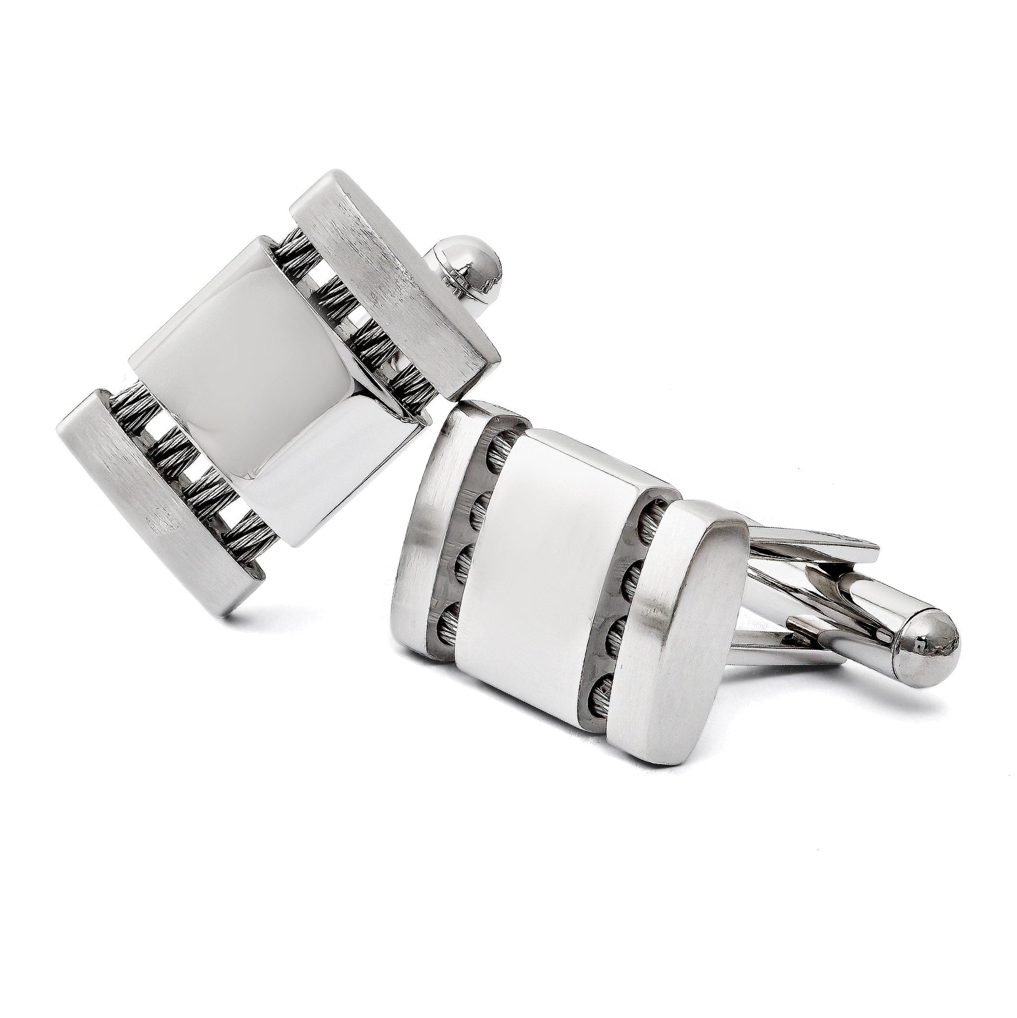 Stainless Steel Brushed & Polished Cable Cuff Links