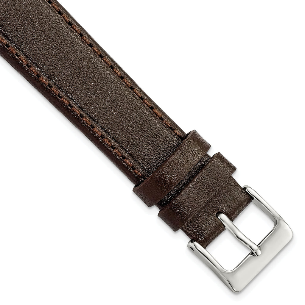 Genuine Calf Leather Watch Band in Dark Brown, 18mm