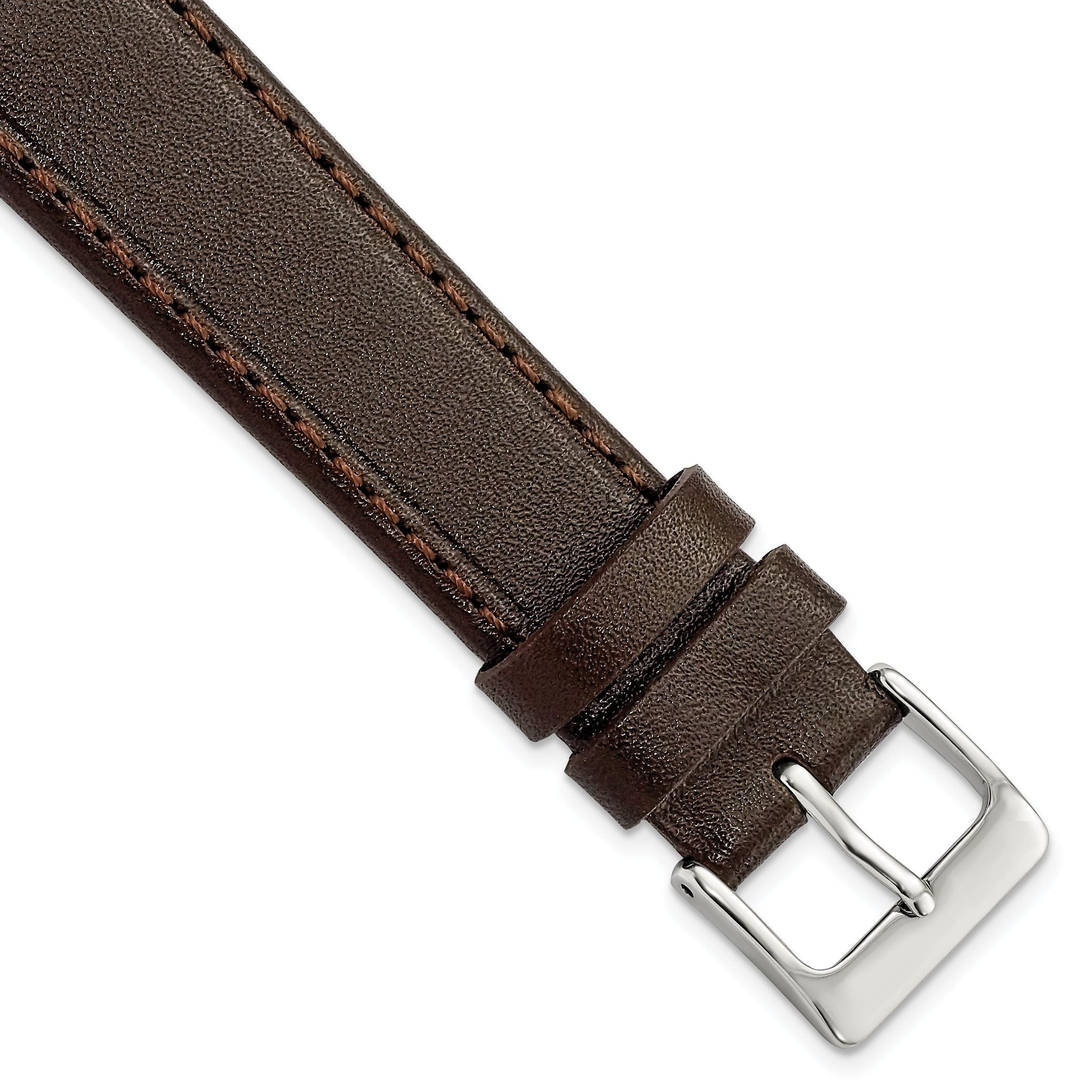 Genuine Calf Leather Watch Band in Dark Brown, 18mm