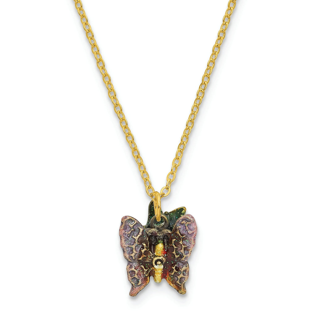 Luxury Giftware Pewter Bejeweled Crystals Gold-tone Enameled SANGRIA Butterfly Box Trinket Box with Matching 18 Inch Necklace