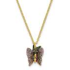 Luxury Giftware Pewter Bejeweled Crystals Gold-tone Enameled SANGRIA Butterfly Box Trinket Box with Matching 18 Inch Necklace