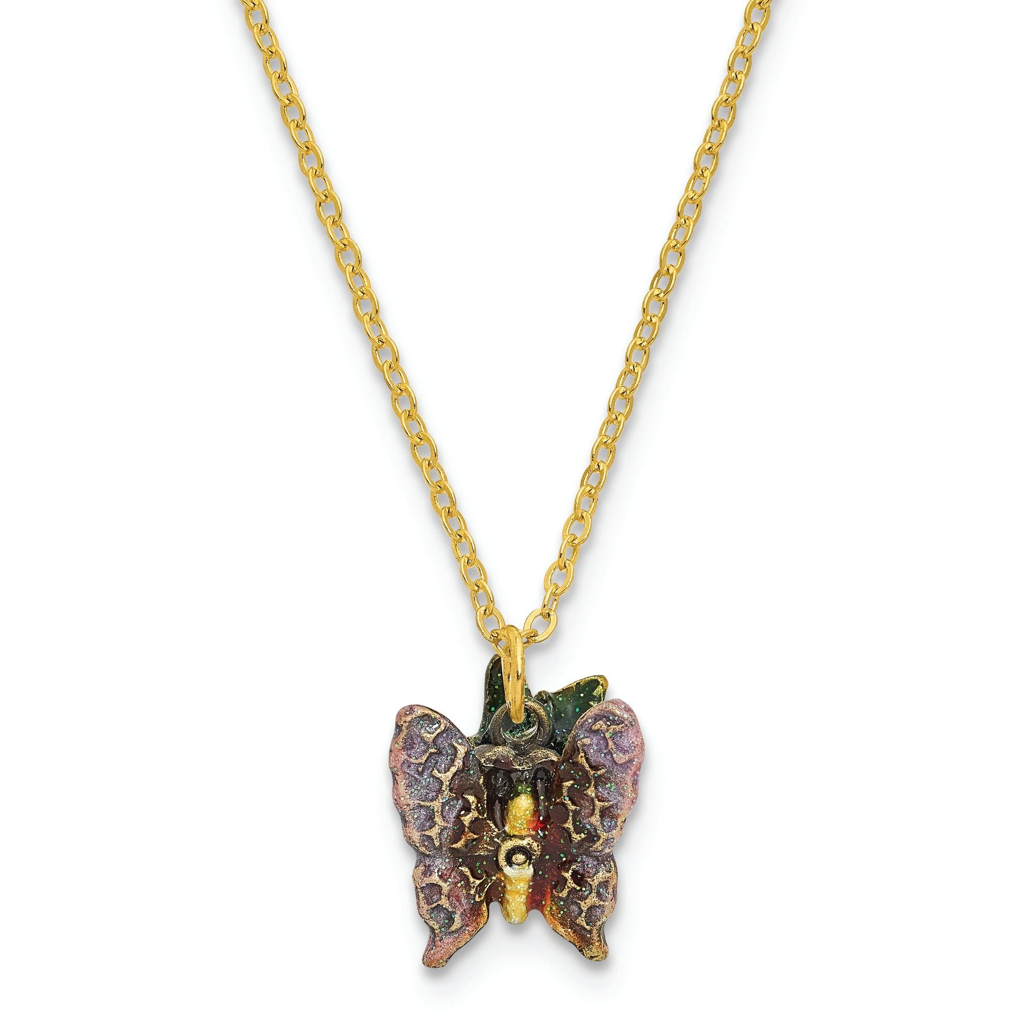 Luxury Giftware Pewter Bejeweled Crystals Gold-tone Enameled SANGRIA Butterfly Box Trinket Box with Matching 18 Inch Necklace