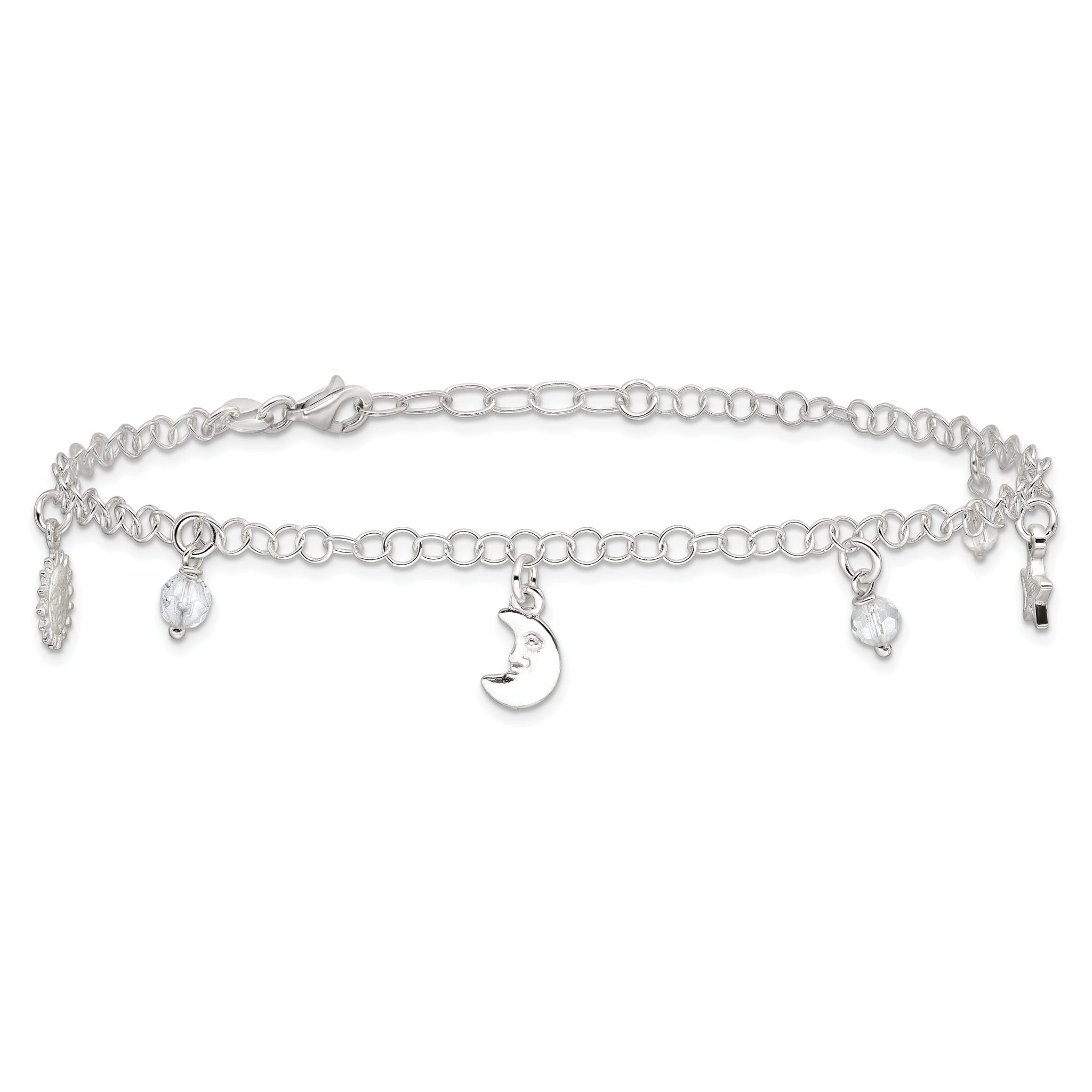 Sun, Moon & Star Anklet in Sterling Silver