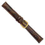 Caiman Leather Watch Band in Dark Brown with Gold-Tone Buckle, 20mm