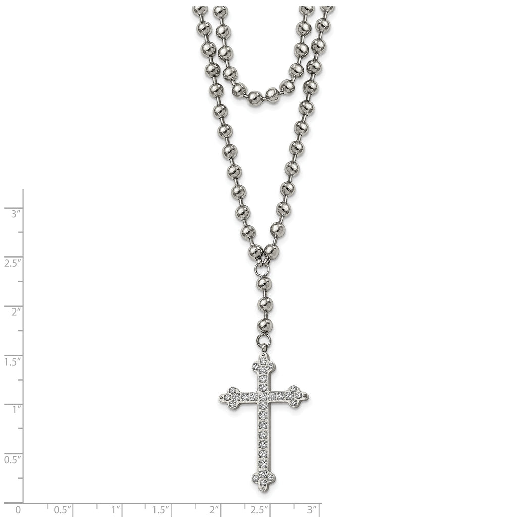 Cross & Crystal Two-Strand Beaded Necklace in Stainless Steel