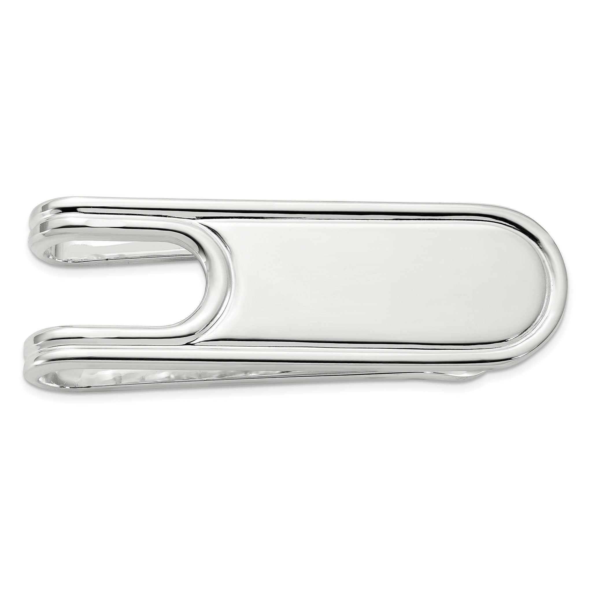 Sterling Silver Rhod-plated Polished Grooved Edge Open Back Money Clip Main image