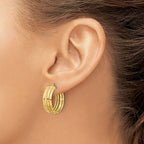 14K Polished and Textured Round Hoop Earrings