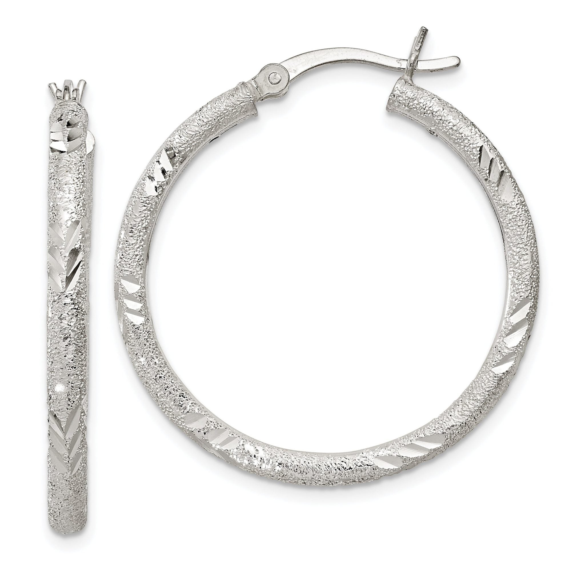 Sophia Jewelers Sterling Silver 2.5mm Diamond-Cut Hinged Hoop Earrings with Polished Finish