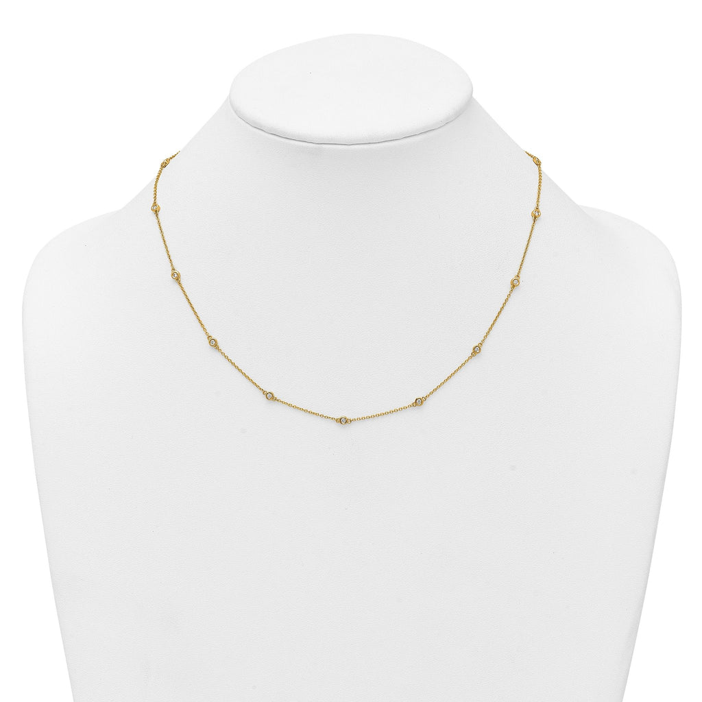 14k Complete 1/5 carat Bezel-set Diamond and Cable Chain 13-Station 16 inch Necklace