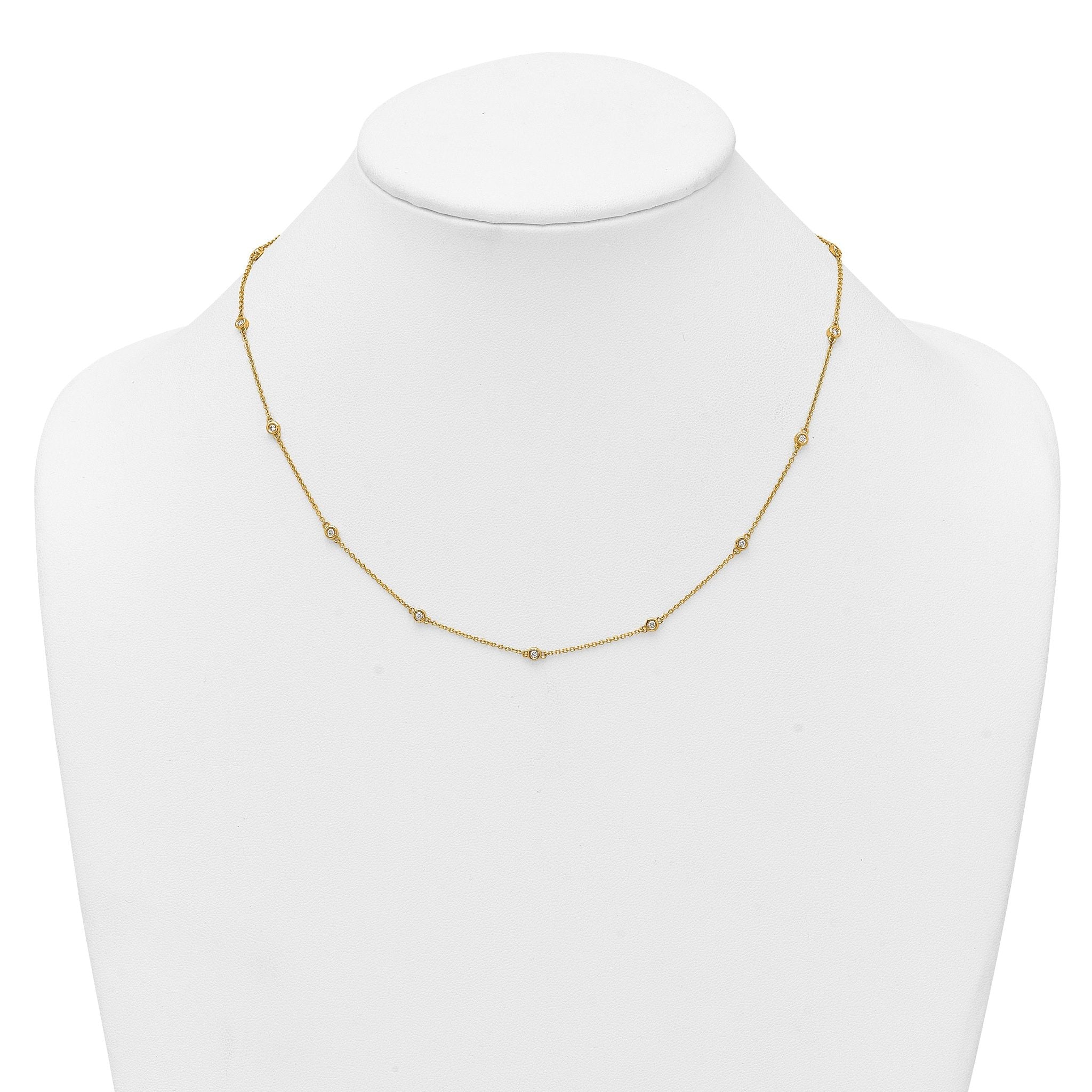 14k Complete 1/5 carat Bezel-set Diamond and Cable Chain 13-Station 16 inch Necklace